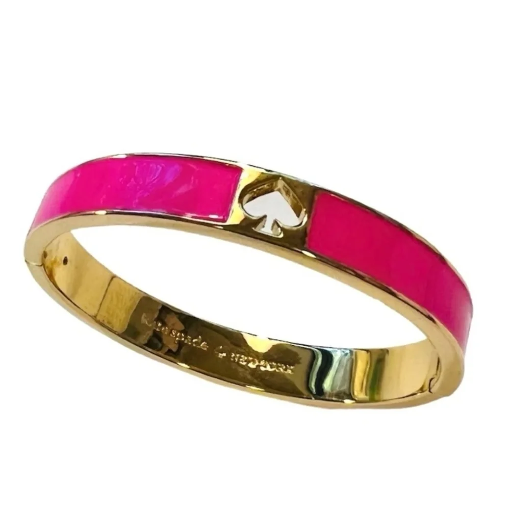 💝🔹️Kate Spade🔹️enamel  Hole Punch Hinge Bracelet dark pink & gold - Picture 3 of 6
